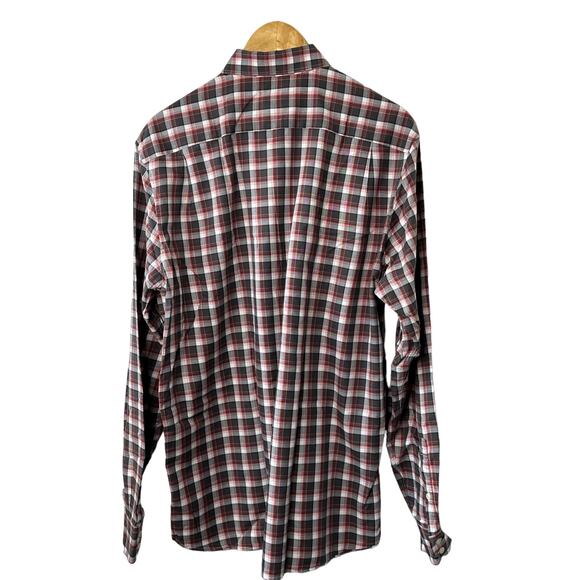 Lacoste Modern Fit Gray & Red Plaid Long Sleeve Button-Up Shirt Men's 42 Large - Picture 7 of 12